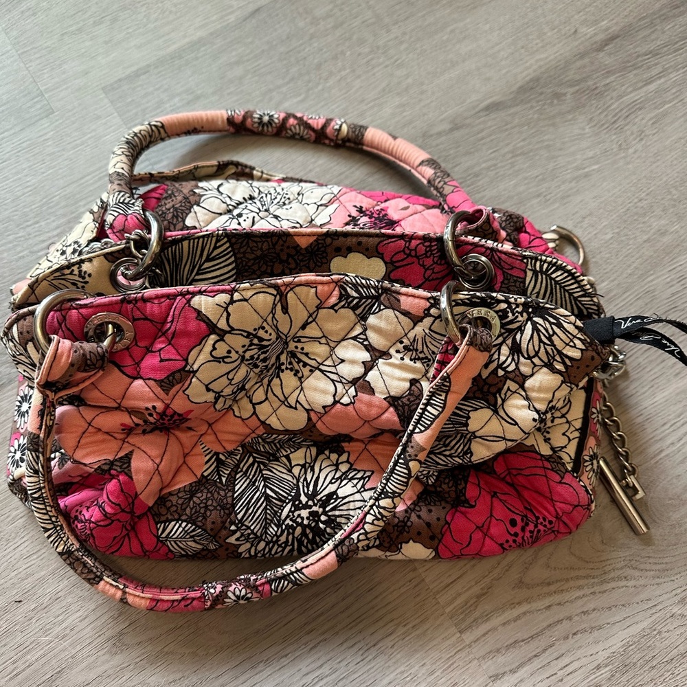 Vera Bradley Vibrant Pink and Brown Floral Shoulder Bag